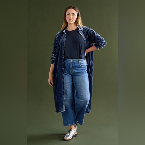 UMGEE Navy Blue Velvet Shirt Dress Duster Large - Picture 7 of 13